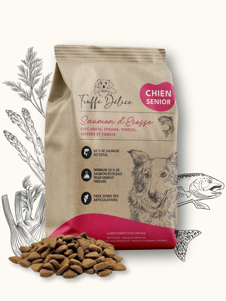 Croquettes chien senior - Saumon d'Écosse - SUR COMMANDE - Truffe Délice - 2kg, 6kg ou 12kg